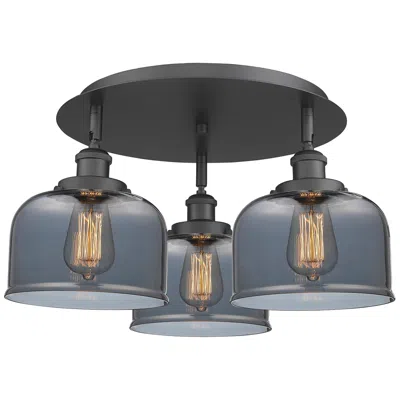 Innovations Lighting Bell 19.75"w 3 Light Matte Black Flush Mount With Plated Smoke Glass S