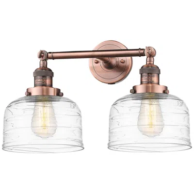 Innovations Lighting Bell 2 Light 19" Bath Light - Antique Copper - Clear Deco Swirl Shade