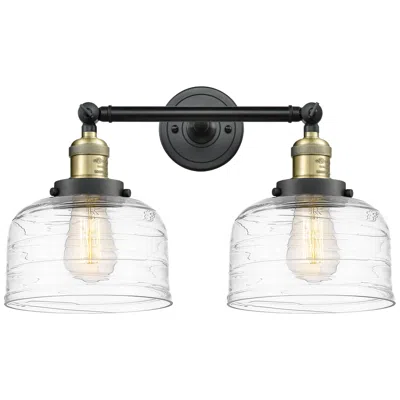 Innovations Lighting Bell 2 Light 19" Bath Light - Black Antique Brass - Clear Deco Swirl S