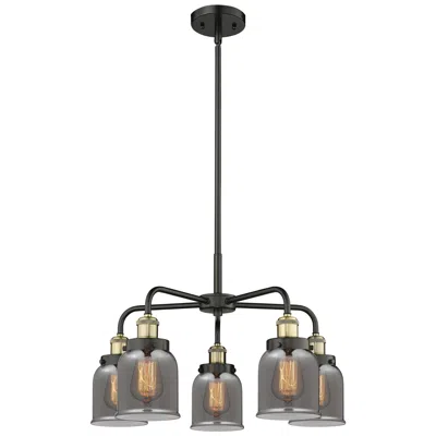 Innovations Lighting Bell 23"w 5 Light Black Antique Brass Stem Hung Chandelier W/ Smoke Sh