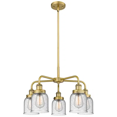 Innovations Lighting Bell 23"w 5 Light Brushed Brass Stem Hung Chandelier With Seedy Glass