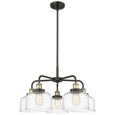 Innovations Lighting Bell 26"w 5 Light Black Brass Stem Hung Chandelier W/ Deco Swirl Shade