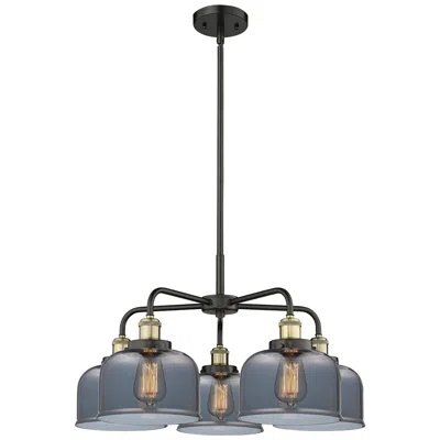 Innovations Lighting Bell 26"w 5 Light Black Brass Stem Hung Chandelier W/ Smoke Glass Shad