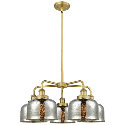 Innovations Lighting Bell 26"w 5 Light Brushed Brass Stem Hung Chandelier W/ Mercury Glass