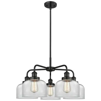 Innovations Lighting Bell 26"w 5 Light Matte Black Stem Hung Chandelier With Clear Glass Sh
