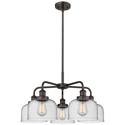 Innovations Lighting Bell 26"w 5 Light Oil Rubbed Bronze Stem Hung Chandelier W/ Seedy Shad