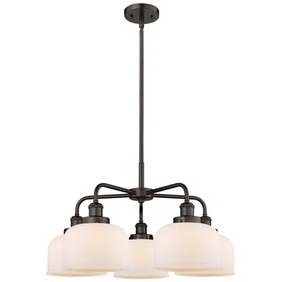 Innovations Lighting Bell 26"w 5 Light Oil Rubbed Bronze Stem Hung Chandelier W/ White Shad