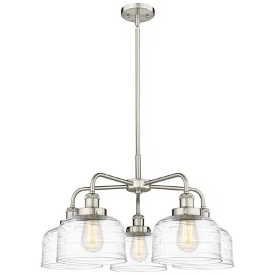 Innovations Lighting Bell 26"w 5 Light Satin Nickel Stem Hung Chandelier W/ Deco Swirl Shad