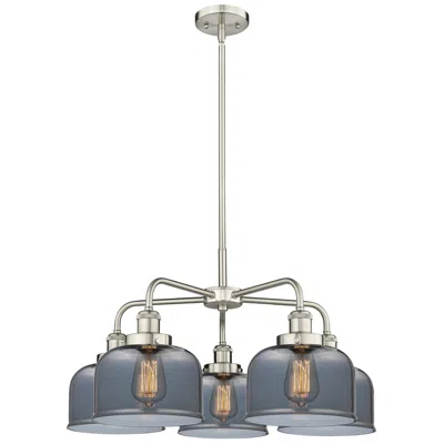 Innovations Lighting Bell 26"w 5 Light Satin Nickel Stem Hung Chandelier W/ Smoke Glass Sha