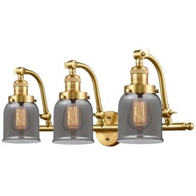 Innovations Lighting Bell 28" Wide 3 Light Satin Gold Bath Vanity Light W/ Plated Smoke Sha