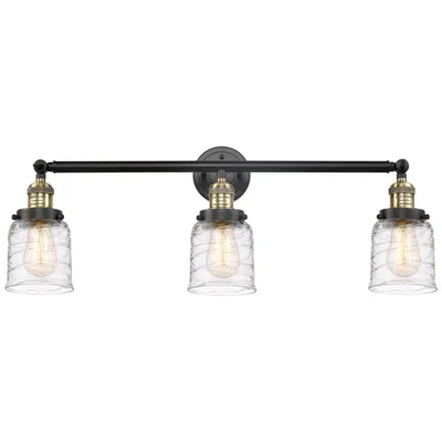 Innovations Lighting Bell 3 Light 30" Bath Light - Black Antique Brass - Deco Swirl Shade