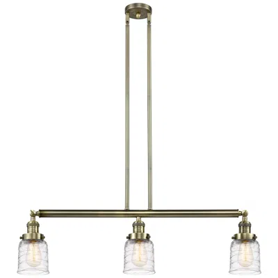 Innovations Lighting Bell 3 Light 38" Island Light - Antique Brass  - Deco Swirl Shade