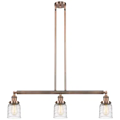 Innovations Lighting Bell 3 Light 38" Led Island Light - Antique Copper  - Deco Swirl Shade
