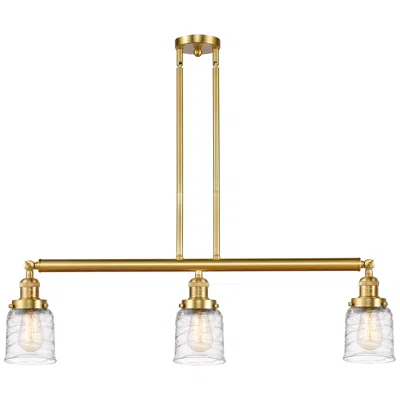 Innovations Lighting Bell 3 Light 38" Led Island Light - Satin Gold  - Deco Swirl Shade