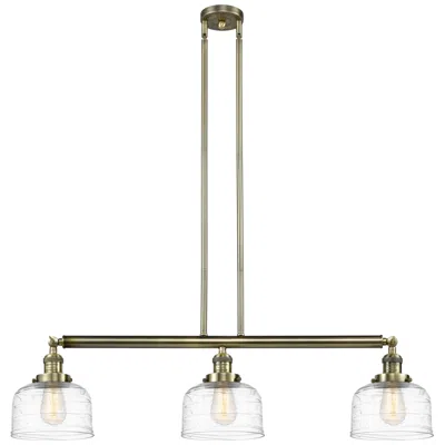 Innovations Lighting Bell 3 Light 41" Island Light - Antique Brass  - Clear Deco Swirl Shad