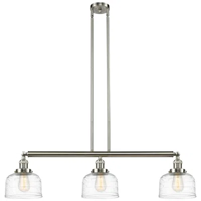 Innovations Lighting Bell 3 Light 41" Led Island Light - Satin Nickel  - Clear Deco Swirl