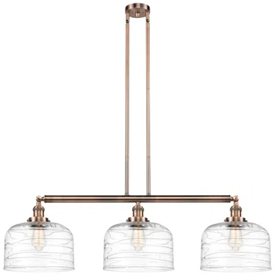 Innovations Lighting Bell 3 Light 42" Island Light - Antique Copper  - Clear Deco Swirl Sha