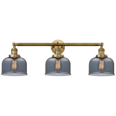 Innovations Lighting Bell 32" Wide 3 Light Brushed Brass Bath Vanity Light W/ Plated Smoke