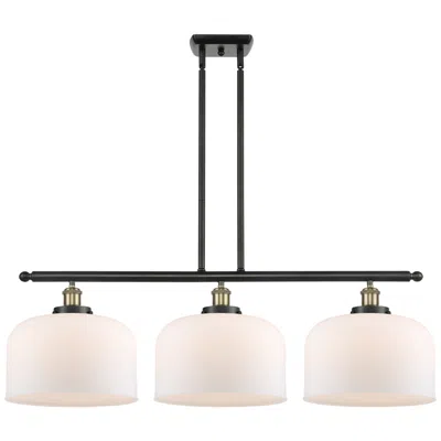 Innovations Lighting Bell 36" Wide 3 Light Black Brass Island Light W/ Matte White Shade