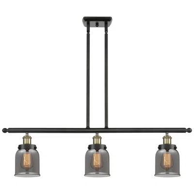 Innovations Lighting Bell 36" Wide 3 Light Black Brass Island Light W/ Plated Smoke Shade