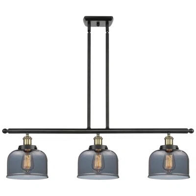 Innovations Lighting Bell 36" Wide 3 Light Black Brass Island Light W/ Plated Smoke Shade