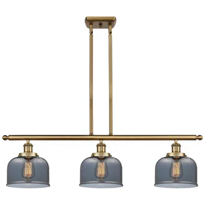 Innovations Lighting Bell 36" Wide 3 Light Brushed Brass Island Light W/ Plated Smoke Shade In Gold