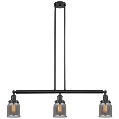 Innovations Lighting Bell 37.5" Wide 3 Light Bronze Stem Hung Island Light W/ Plated Smoke