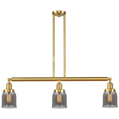 Innovations Lighting Bell 37.5" Wide 3 Light Gold Stem Hung Island Light W/ Plated Smoke Sh
