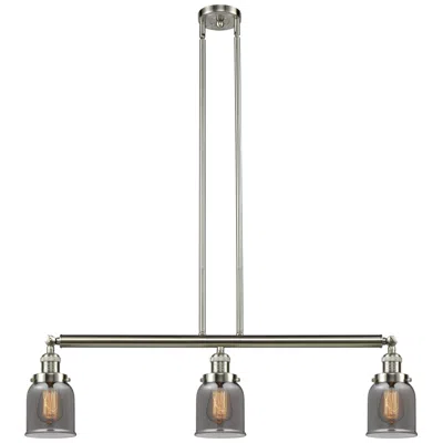 Innovations Lighting Bell 37.5"w 3 Light Brushed Nickel Stem Hung Island Light W/ Smoke Sha