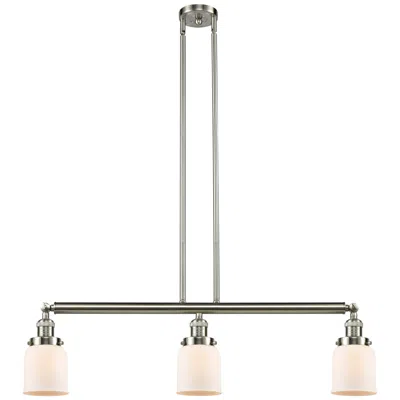 Innovations Lighting Bell 37.5"w 3 Light Brushed Nickel Stem Hung Island Light W/ White Sha