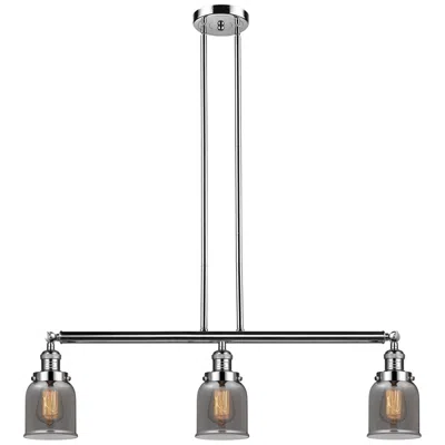 Innovations Lighting Bell 37.5"w 3 Light Polished Nickel Stem Hung Island Light W/ Smoke Sh