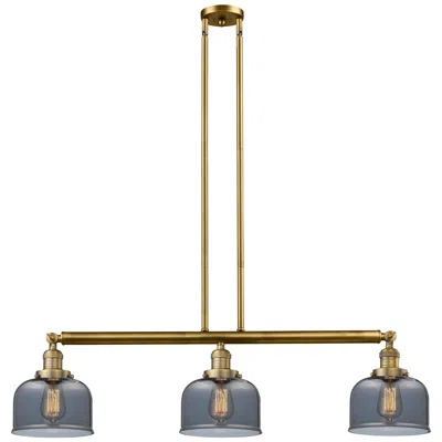 Innovations Lighting Bell 41" 3-light Brushed Brass Stem Hung Island Light W/ Plated Smoke