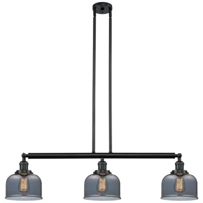 Innovations Lighting Bell 41" 3-light Matte Black Stem Hung Island Light W/ Plated Smoke Sh