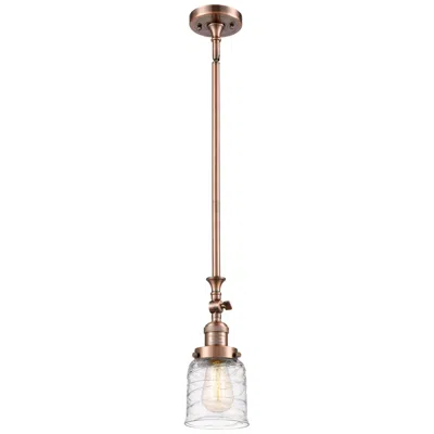 Innovations Lighting Bell 5" Antique Copper Stem Hung Mini Pendant W/ Deco Swirl Shade