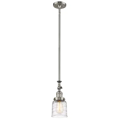 Innovations Lighting Bell 5" Brushed Satin Nickel Stem Hung Mini Pendant W/ Deco Swirl Shad