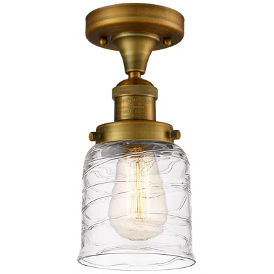 Innovations Lighting Bell 5" Led Semi-flush Mount - Brushed Brass - Deco Swirl Shade In Gold