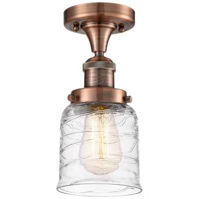 Innovations Lighting Bell 5" Semi-flush Mount - Antique Copper - Deco Swirl Shade