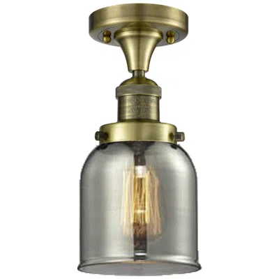 Innovations Lighting Bell 5" Wide Antique Brass Semi Flush Mount W/ Plated Smoke Shade