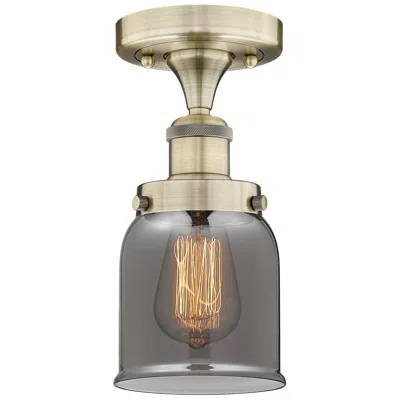 Innovations Lighting Bell 5" Wide Antique Brass Semi.flush Mount With Plated Smoke Glass Sh