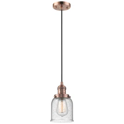 Innovations Lighting Bell 5" Wide Antique Copper Mini Pendant W/ Seedy Glass