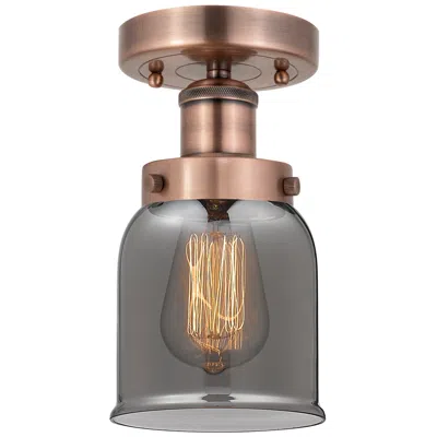 Innovations Lighting Bell 5" Wide Antique Copper Semi.flush Mount With Plated Smoke Glass S In Gray