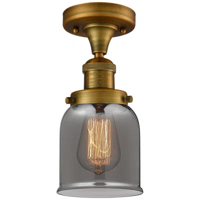 Innovations Lighting Bell 5" Wide Brushed Brass Semi Flush Mount W/ Plated Smoke Shade