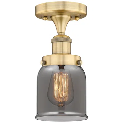 Innovations Lighting Bell 5" Wide Brushed Brass Semi.flush Mount With Plated Smoke Glass Sh In Blue