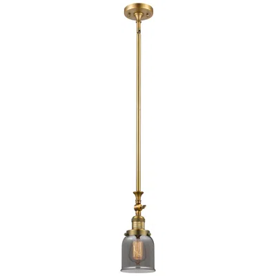 Innovations Lighting Bell 5" Wide Brushed Brass Stem Hung Mini Pendant W/ Plated Smoke Shad