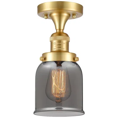 Innovations Lighting Bell 5" Wide Satin Gold Semi Flush Mount W/ Plated Smoke Shade