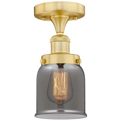 Innovations Lighting Bell 5" Wide Satin Gold Semi.flush Mount With Plated Smoke Glass Shade