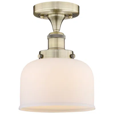 Innovations Lighting Bell 7.75" Wide Antique Brass Semi.flush Mount With Matte White Glass In Metallic