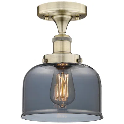 Innovations Lighting Bell 7.75"w Antique Brass Semi.flush Mount With Plated Smoke Glass Sha