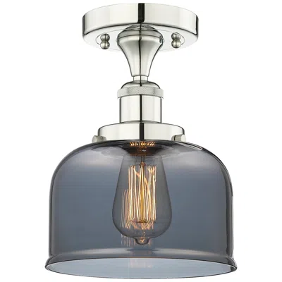 Innovations Lighting Bell 7.75"w Polished Nickel Semi.flush Mount With Plated Smoke Glass S