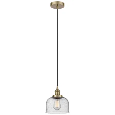 Innovations Lighting Bell 8" Antique Brass Mini Pendant W/ Seedy Shade In White